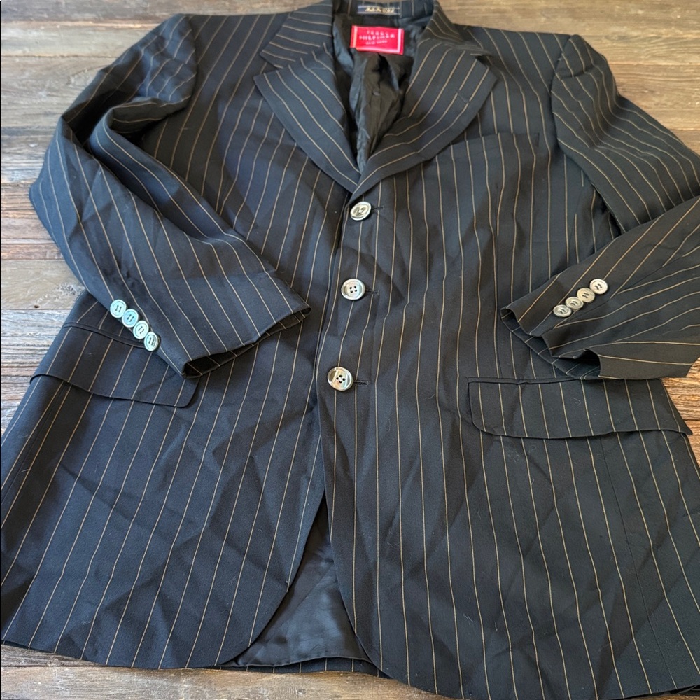 Tommy Hilfiger slim fit long line‎ navy pinstripe blazer suit jacket EUC Small